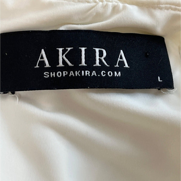 Akira White Mini Skirt With Sheer Mesh Panels & Back Zipper Sz L