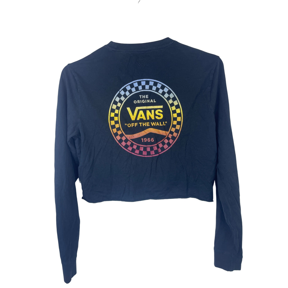 Vans Womens Black Cotton Cropped Long Sleeve "Off The Wall" Logo Tee Small