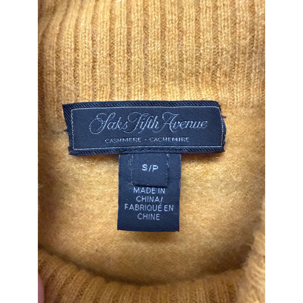 Saks Fifth Avenue Womens Camel Cashmere Turtleneck Sweater S Ribbed Trim Long Sleeves