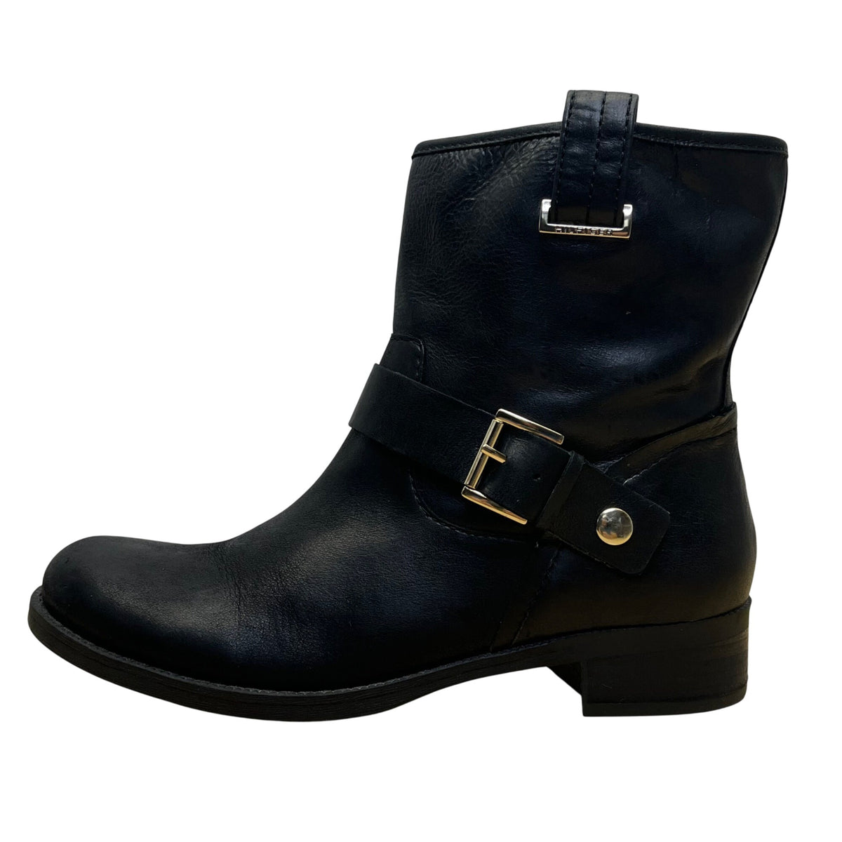 Tommy Hilfiger Women’s Black Leather Strap Buckle “Fate” Ankle Boots Size 9M