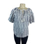 Loft Women's Blue Striped & Elbow Sleevess Peasant Blouse Sz S - New