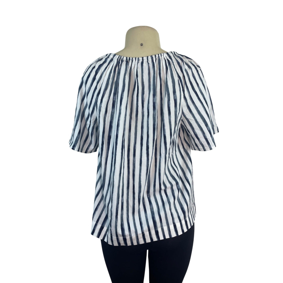 Loft Women's Blue Striped & Elbow Sleevess Peasant Blouse Sz S - New