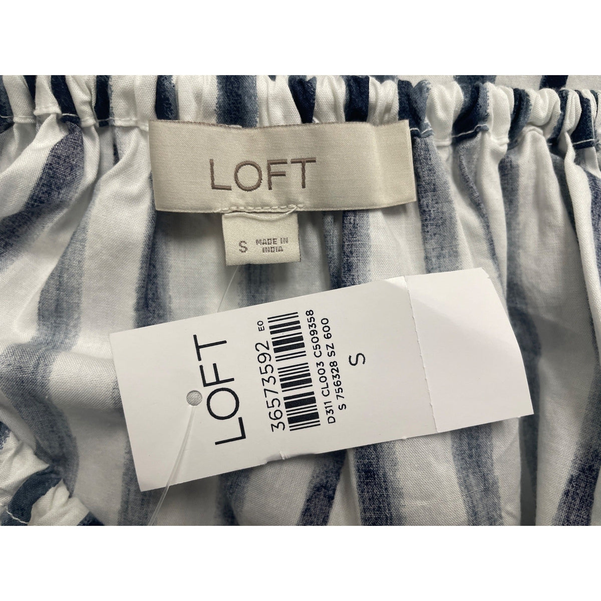 Loft Women's Blue Striped & Elbow Sleevess Peasant Blouse Sz S - New