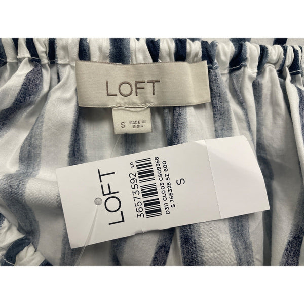 Loft Women's Blue Striped & Elbow Sleevess Peasant Blouse Sz S - New