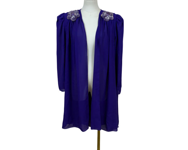Patra Womens Purple Sheer Chiffon Open Front Jacket Floral Sequin Detail Size 12