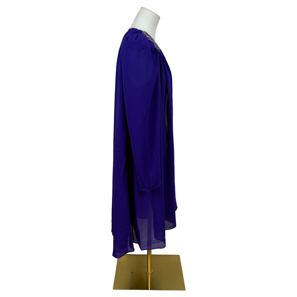 Patra Womens Purple Sheer Chiffon Open Front Jacket Floral Sequin Detail Size 12