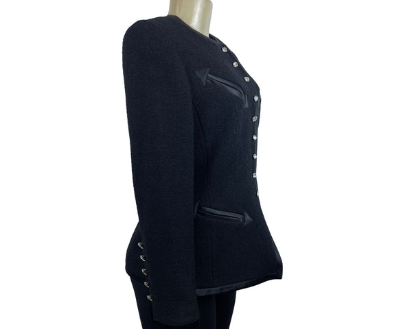 Rena Lange Black Wool Alpaca Blend Sz 42 Button-Up Collarless Blazer Jacket