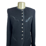 Rena Lange Black Wool Alpaca Blend Sz 42 Button-Up Collarless Blazer Jacket