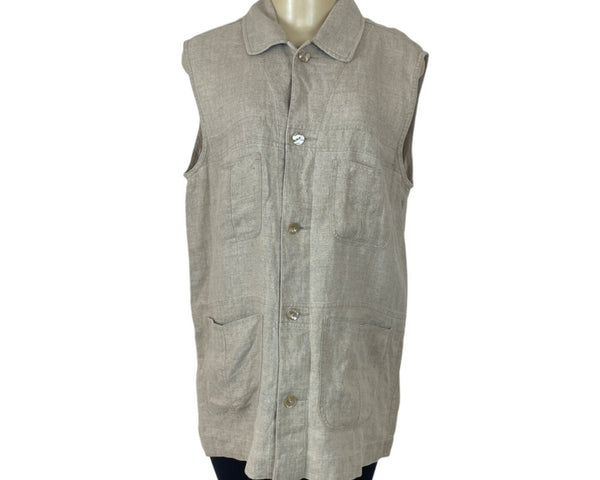 Classiques Entier Beige Linen Sleeveless Button-Up With Pockets Womens Vest Sz M