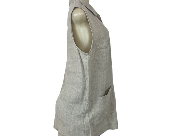 Classiques Entier Beige Linen Sleeveless Button-Up With Pockets Womens Vest Sz M