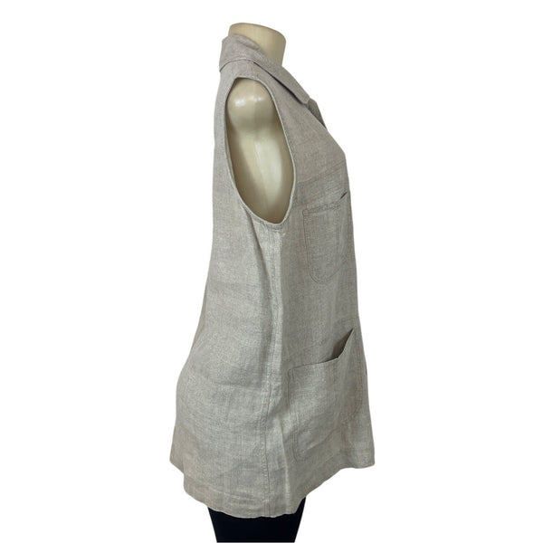 Classiques Entier Beige Linen Sleeveless Button-Up With Pockets Womens Vest Sz M