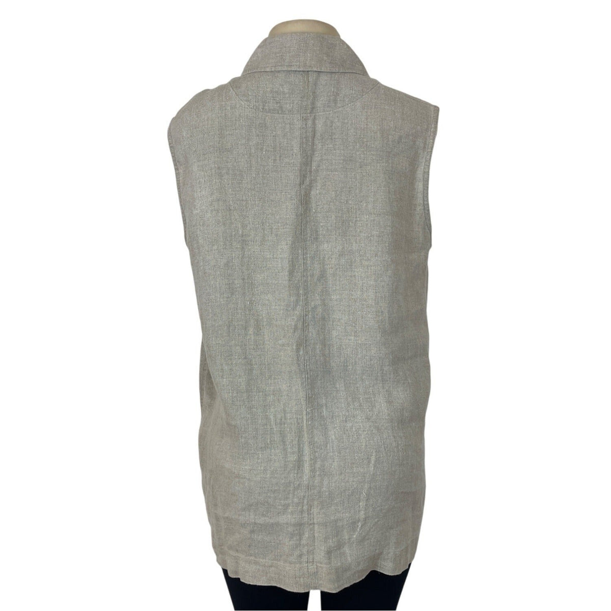 Classiques Entier Beige Linen Sleeveless Button-Up With Pockets Womens Vest Sz M