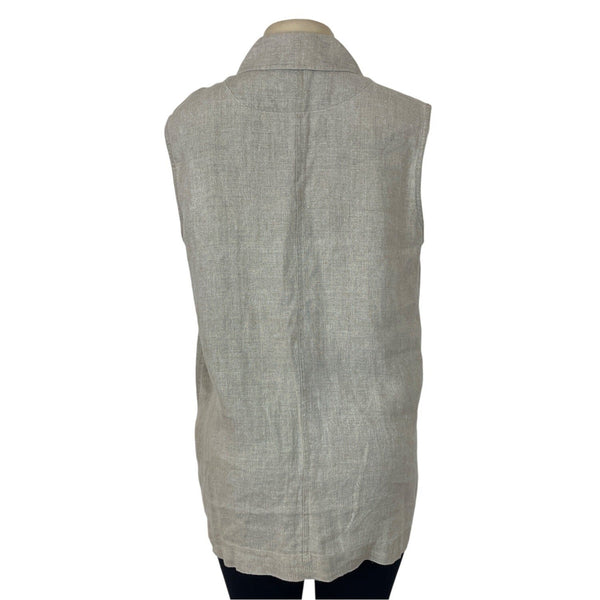 Classiques Entier Beige Linen Sleeveless Button-Up With Pockets Womens Vest Sz M