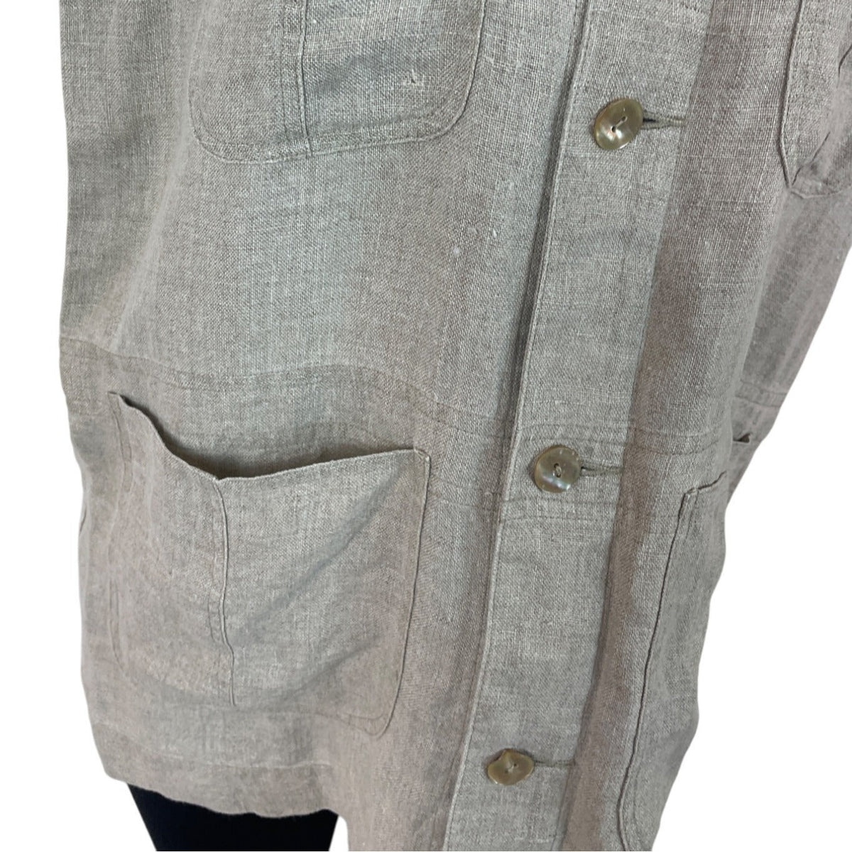 Classiques Entier Beige Linen Sleeveless Button-Up With Pockets Womens Vest Sz M