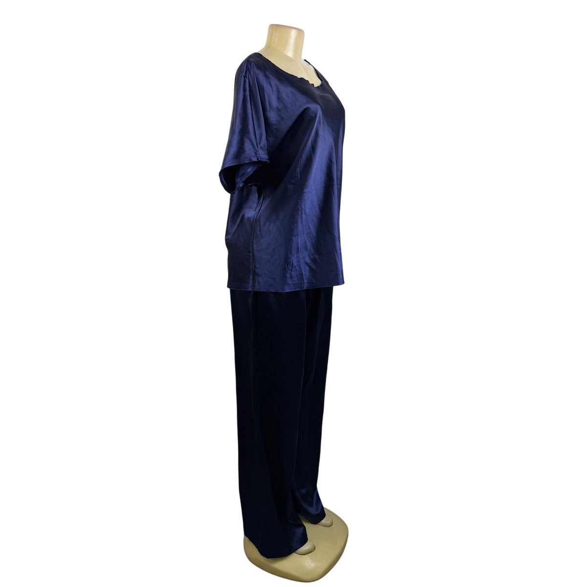 My-Bodhi Women’s Navy Satin Silk Shirt & Pants Set Loose Fit Chic  Sz L/XL