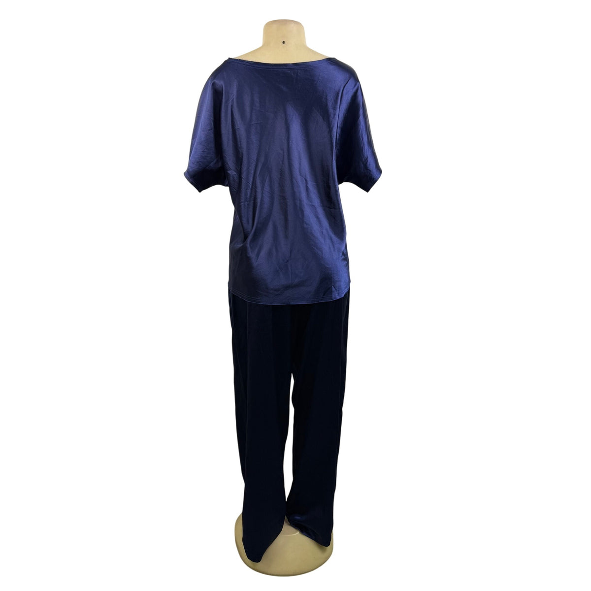 My-Bodhi Women’s Navy Satin Silk Shirt & Pants Set Loose Fit Chic  Sz L/XL