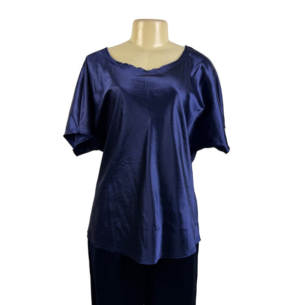 My-Bodhi Women’s Navy Satin Silk Shirt & Pants Set Loose Fit Chic  Sz L/XL