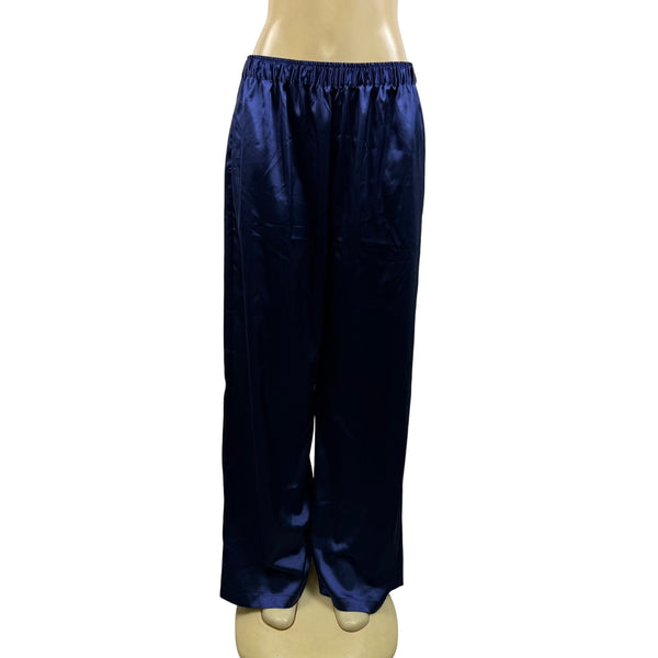 My-Bodhi Women’s Navy Satin Silk Shirt & Pants Set Loose Fit Chic  Sz L/XL
