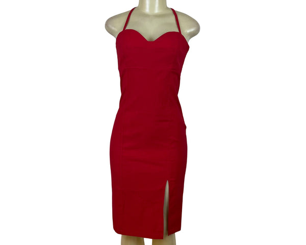Anthropologie Womens Red Halter Midi Dress With Side Slit Size S