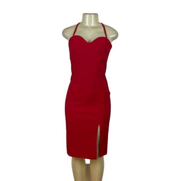 Anthropologie Womens Red Halter Midi Dress With Side Slit Size S