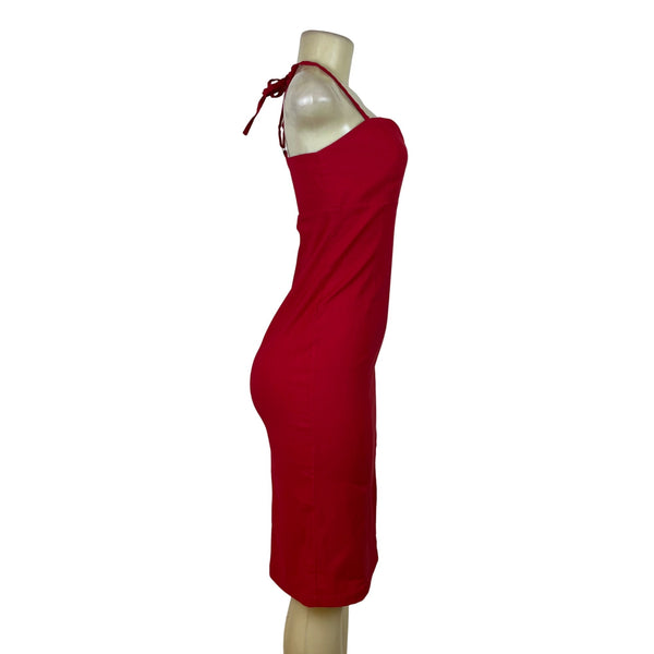 Anthropologie Womens Red Halter Midi Dress With Side Slit Size S