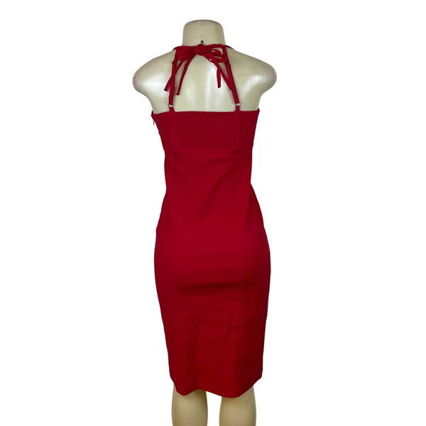 Anthropologie Womens Red Halter Midi Dress With Side Slit Size S