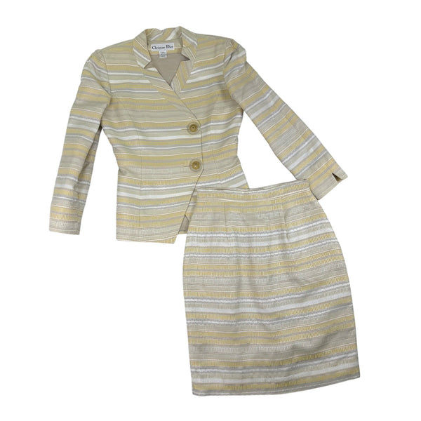 Christian Dior Women’s Yellow & White Stripe Blazer & Skirt Set Size 2