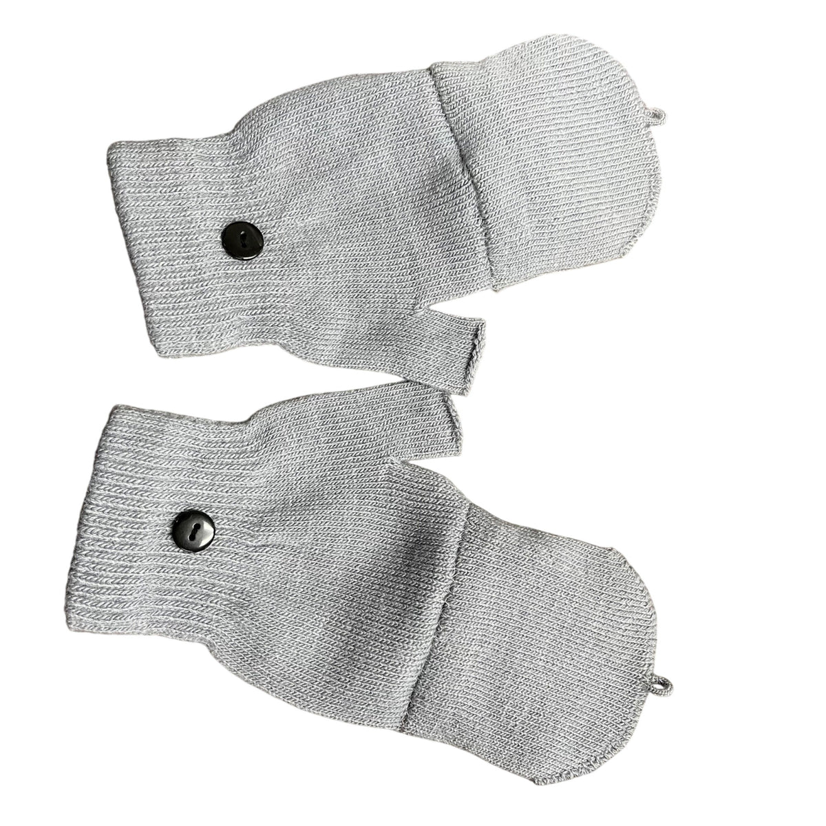 Gray Mens Convertible Knit Gloves Fingerless Mittens One Button Flap Winter Warm
