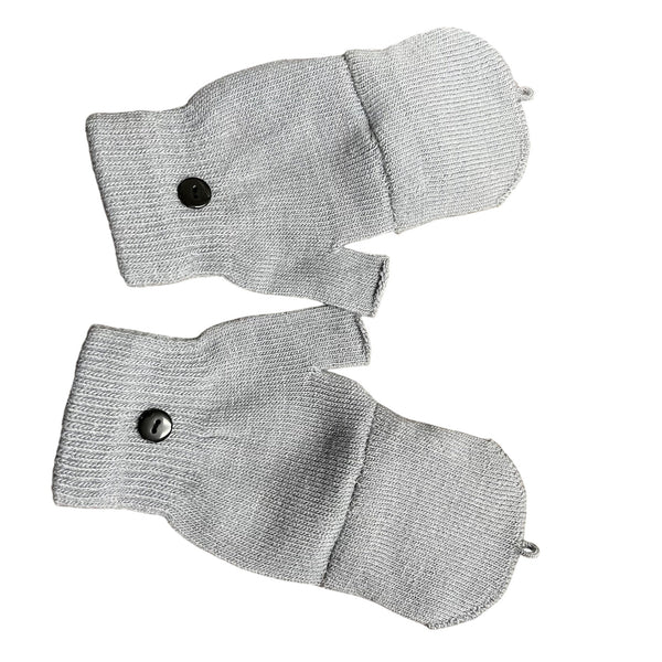 Gray Mens Convertible Knit Gloves Fingerless Mittens One Button Flap Winter Warm