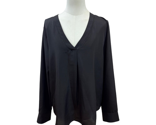J.Crew Womens Black Long Sleeve V-Neck Blouse Size XL
