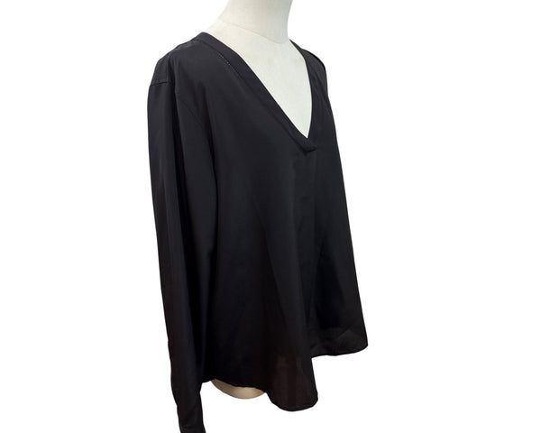 J.Crew Womens Black Long Sleeve V-Neck Blouse Size XL