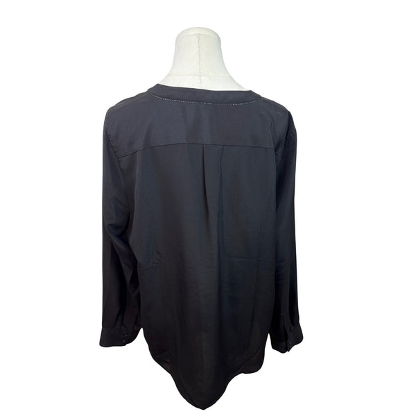 J.Crew Womens Black Long Sleeve V-Neck Blouse Size XL
