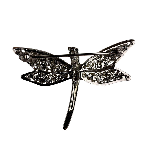 Silver Tone Multi-Color Rhinestone Dragonfly Brooch Pin Sparkling Insect Jewelry