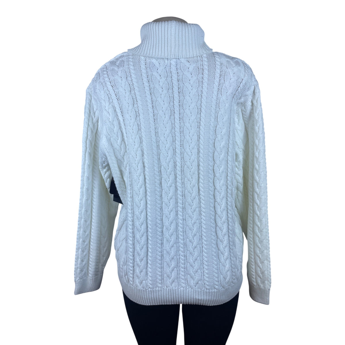 Wainscott Women's White Cotton Cable Knit Turtleneck Sweater Size L