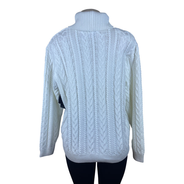 Wainscott Women's White Cotton Cable Knit Turtleneck Sweater Size L