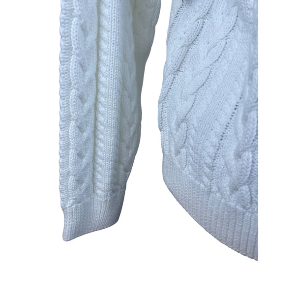 Wainscott Women's White Cotton Cable Knit Turtleneck Sweater Size L