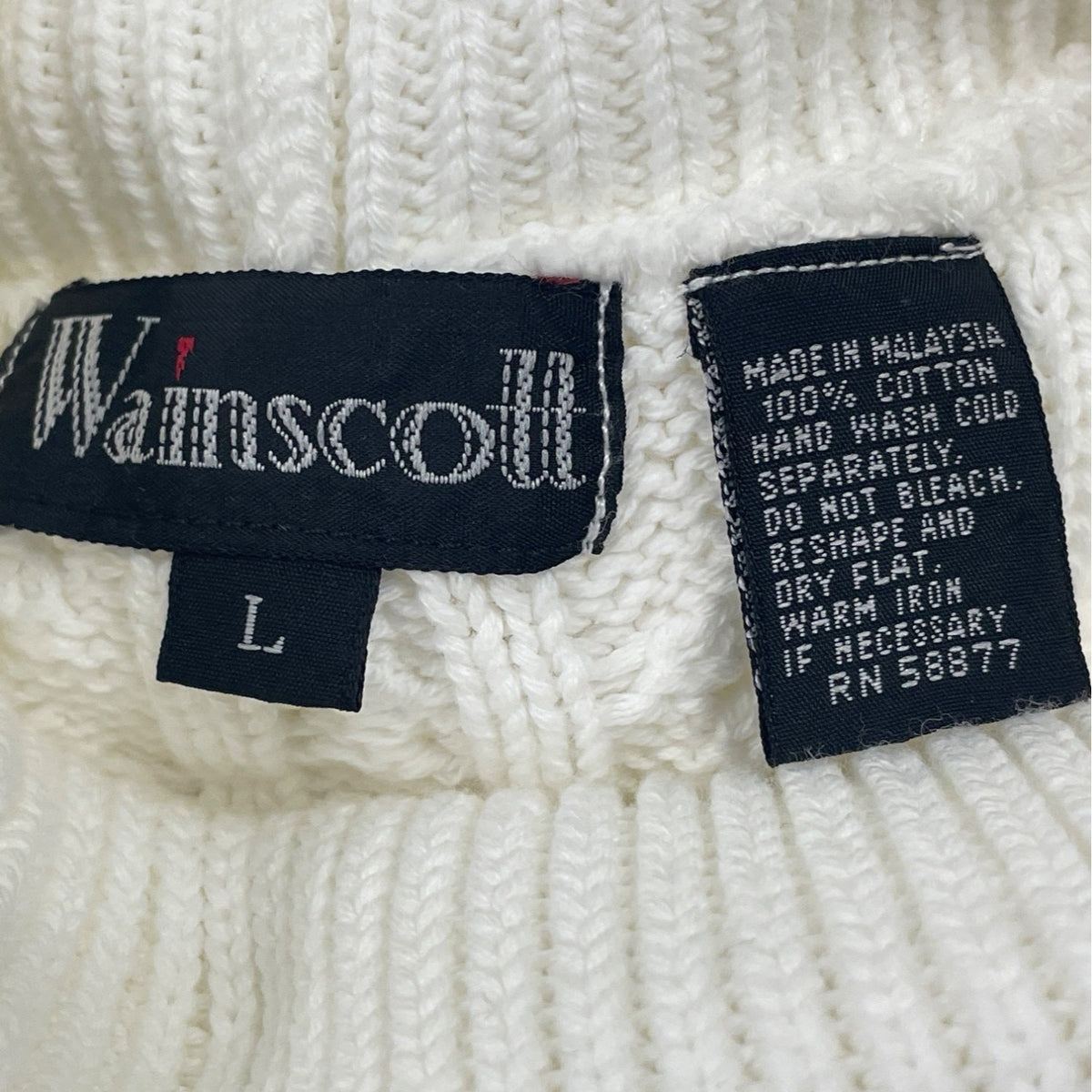 Wainscott Women's White Cotton Cable Knit Turtleneck Sweater Size L