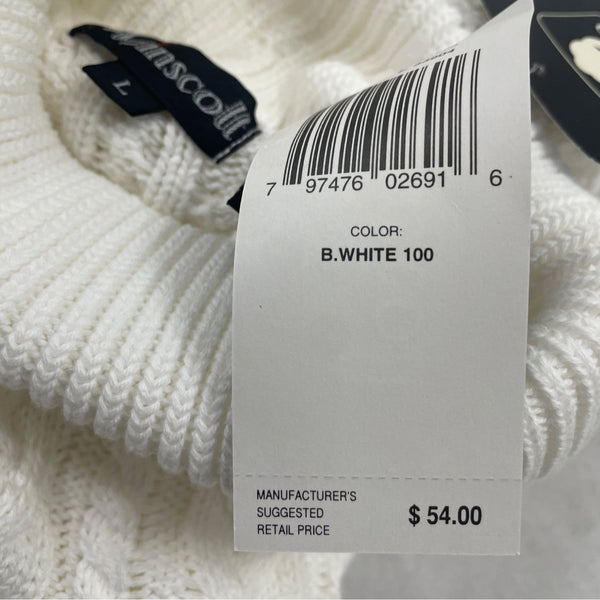 Wainscott Women's White Cotton Cable Knit Turtleneck Sweater Size L
