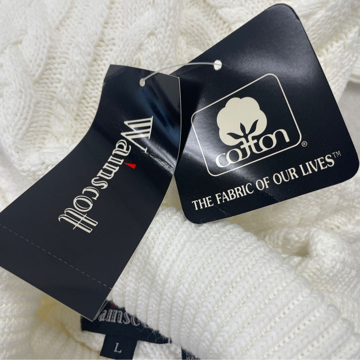 Wainscott Women's White Cotton Cable Knit Turtleneck Sweater Size L