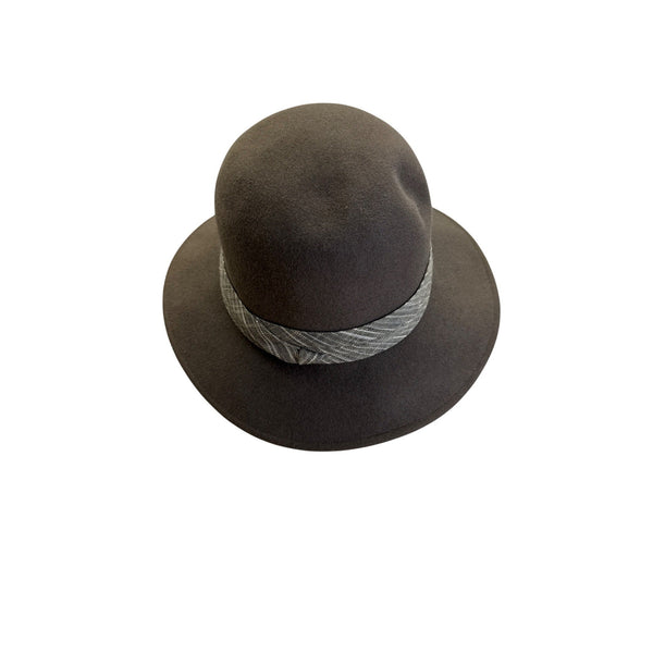 Makins New York Womens Brown Wool Hat With Plaid Band Detail Wide Brim Fedora Style