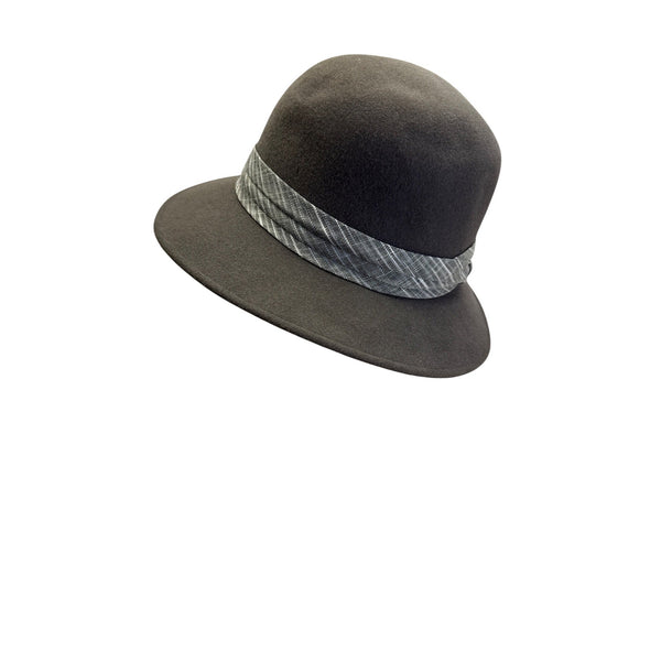 Makins New York Womens Brown Wool Hat With Plaid Band Detail Wide Brim Fedora Style
