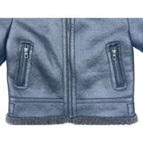 Zara Boys Black Shearling Collar Faux Leather Fleece Jacket With Zipper Sz 6
