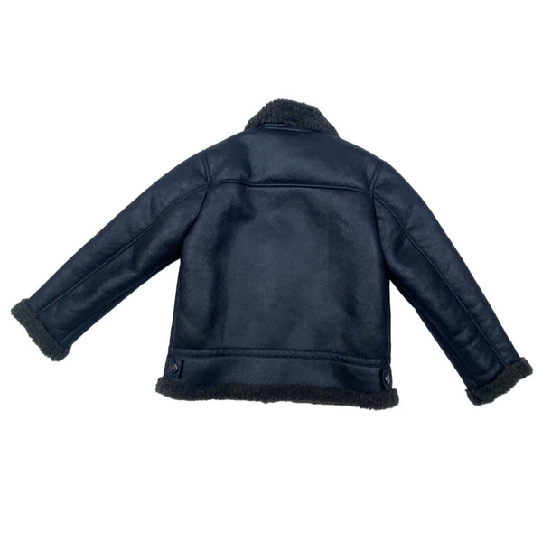 Zara Boys Black Shearling Collar Faux Leather Fleece Jacket With Zipper Sz 6