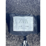 Zara Boys Black Shearling Collar Faux Leather Fleece Jacket With Zipper Sz 6