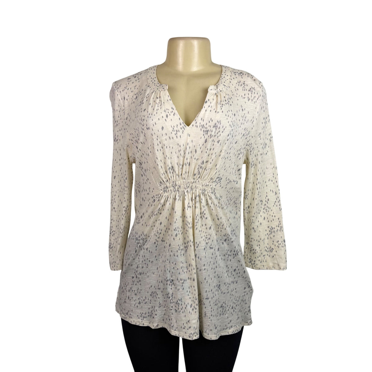 Calvin Klein Womens Beige Cotton Blend Long Sleeve Printed Top Lightweight Sz M