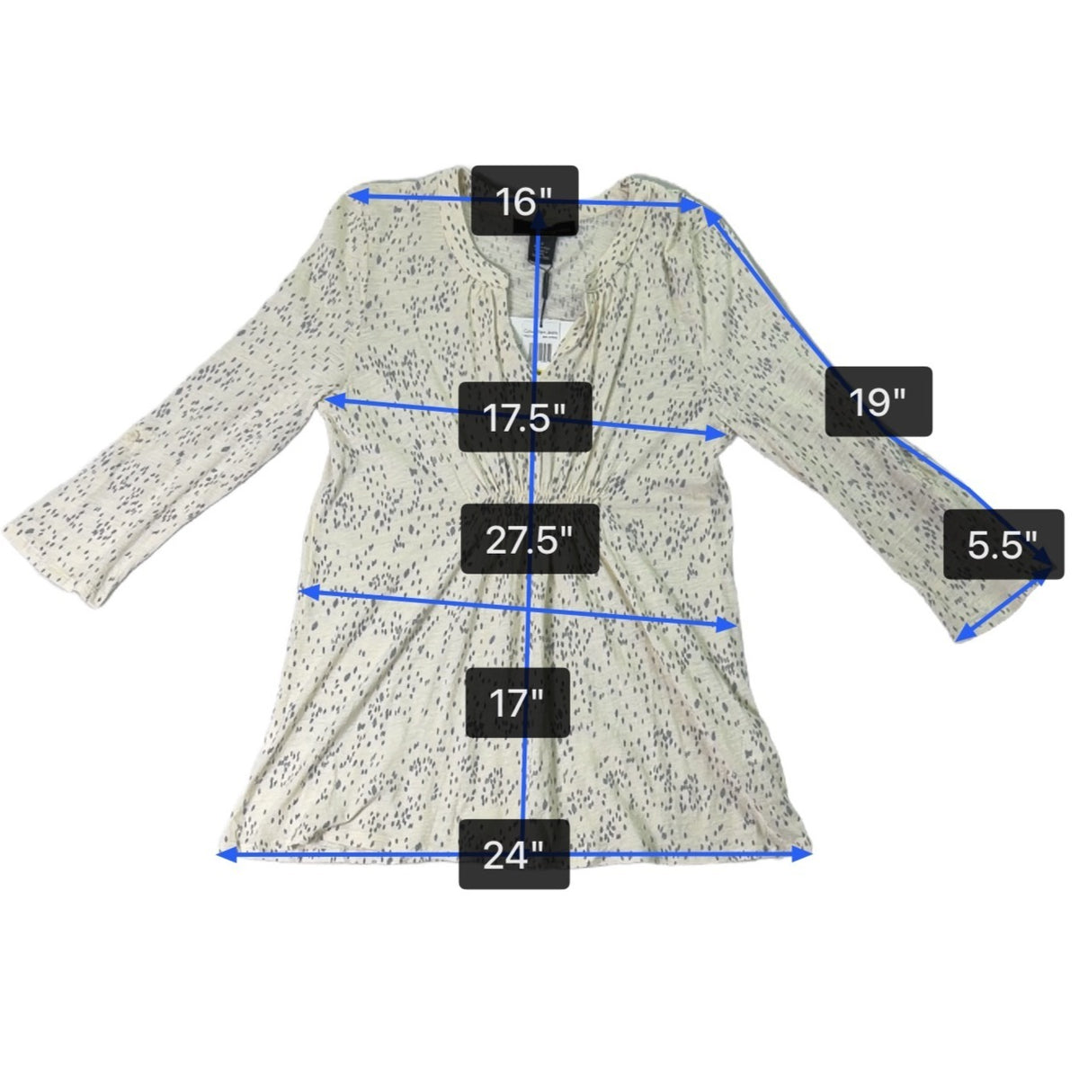 Calvin Klein Womens Beige Cotton Blend Long Sleeve Printed Top Lightweight Sz M