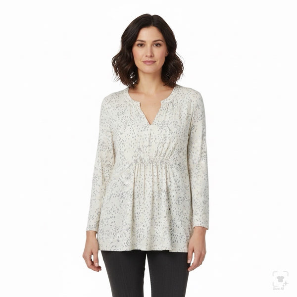 Calvin Klein Womens Beige Cotton Blend Long Sleeve Printed Top Lightweight Sz M