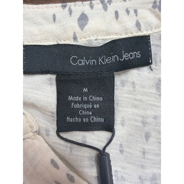 Calvin Klein Womens Beige Cotton Blend Long Sleeve Printed Top Lightweight Sz M