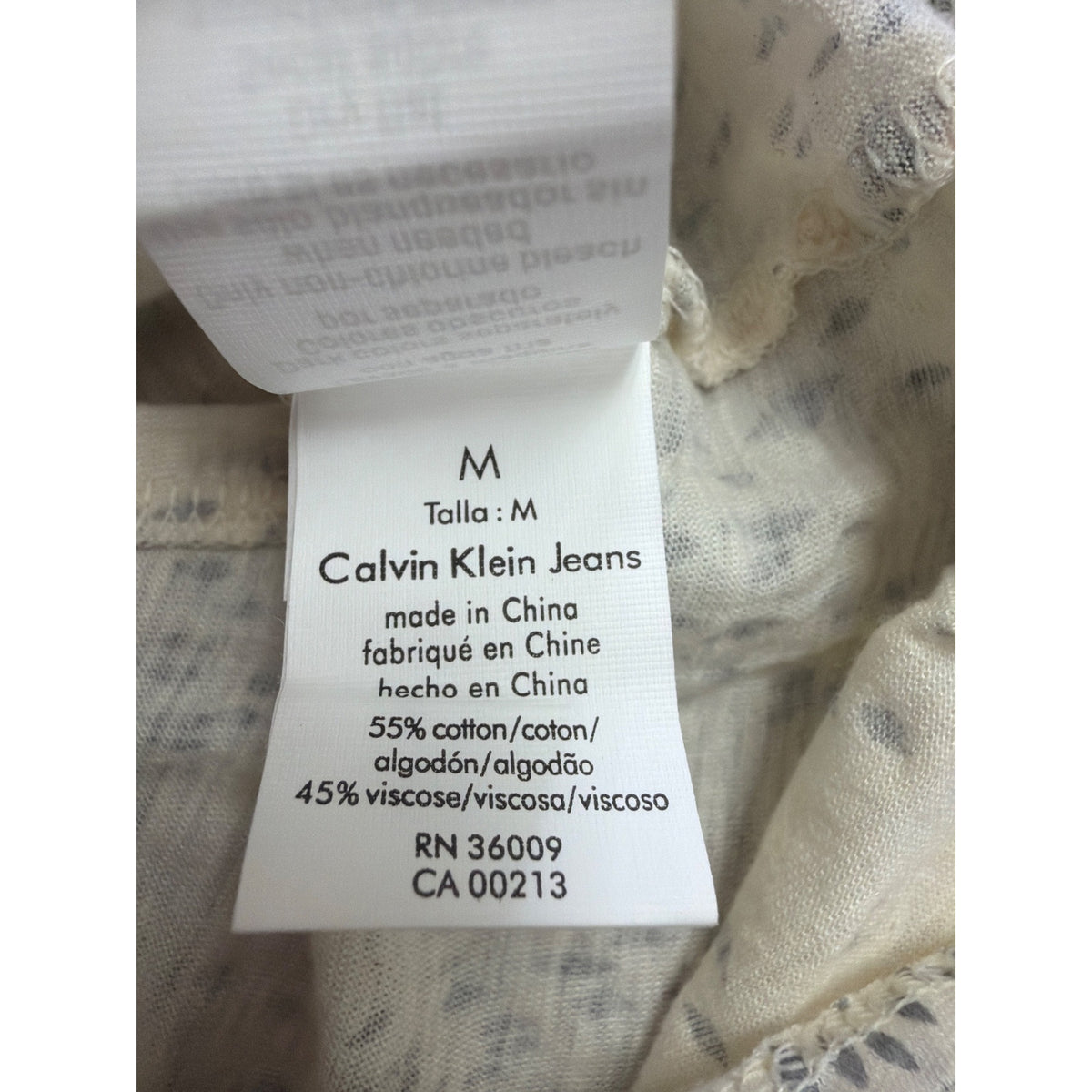 Calvin Klein Womens Beige Cotton Blend Long Sleeve Printed Top Lightweight Sz M