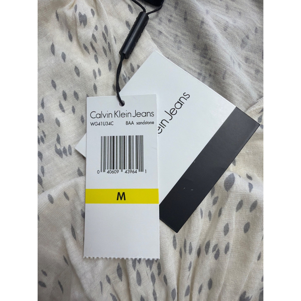 Calvin Klein Womens Beige Cotton Blend Long Sleeve Printed Top Lightweight Sz M